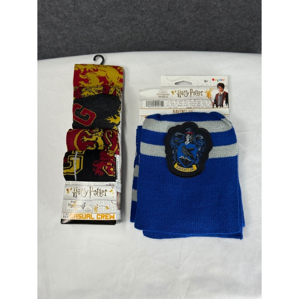 Harry Potter Gryffindor 5-Pack Socks & Ravenclaw House Scarf Bundle New
